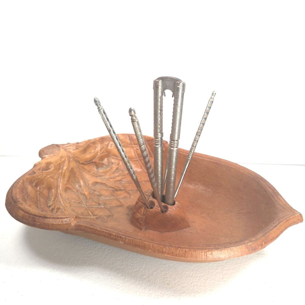 Vintage Faux Wood Acorn Nut Bowl Pick Holder Resin Serving Dish Decor